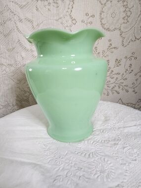 8-inch jadeite "Sarah" ruffled vase, likely made by the McKee Glass Company